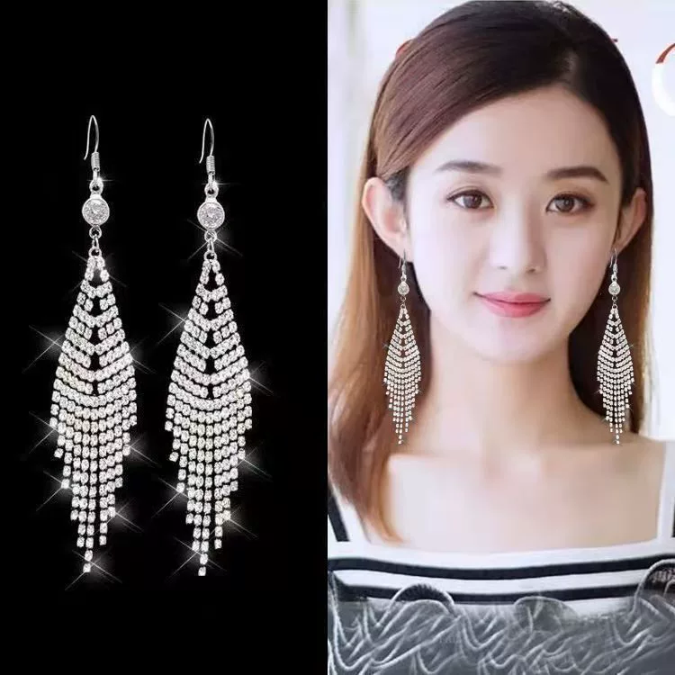 Длинные преувеличенные серьги с бриллиантовыми кисточками в Корейском стиле 2021, новые модные элегантные модные женские серьги, отличительные серьги интернет-знаменитостей