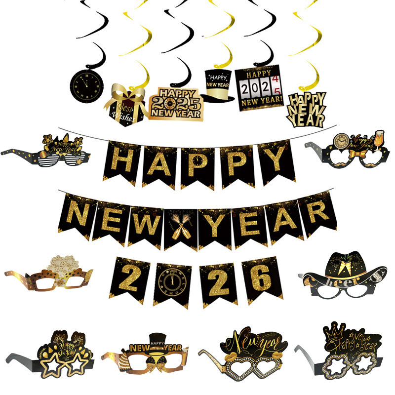 2026 新年フィッシュテールフラグ 6 ピーススパイラル吊り下げ飾りhappynewyear 大晦日バナー元旦パーティーの装飾|undefined