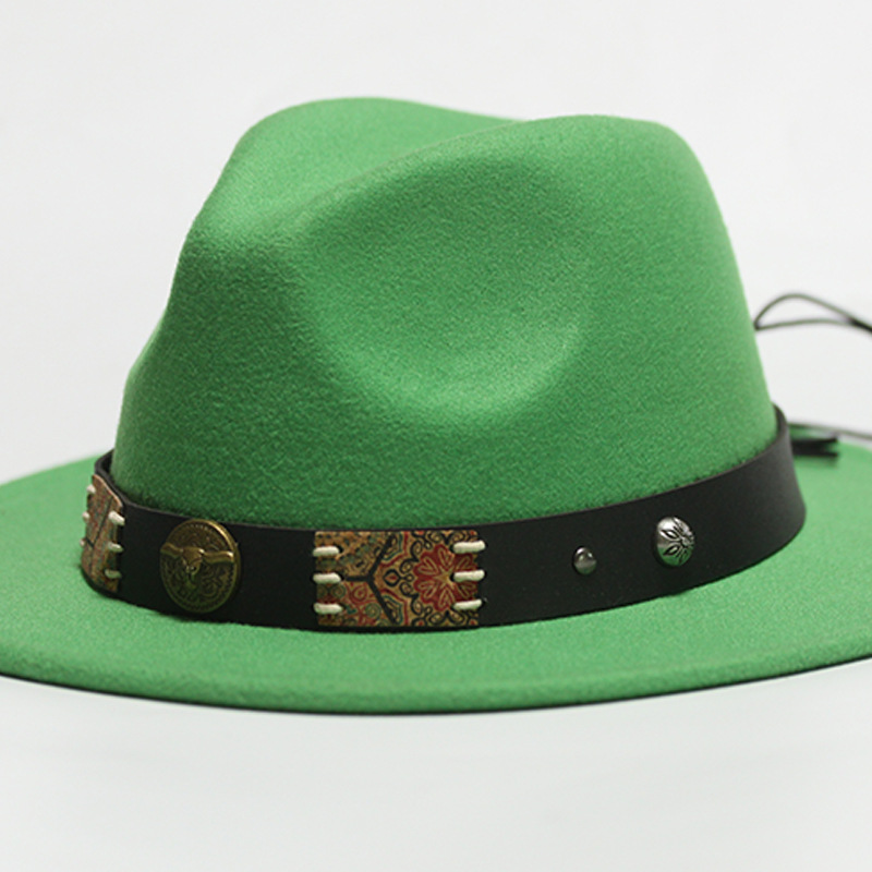 Nuevo sombrero Pu Correa remachada sombrero con sombrero vaquero de piedra elástica sombrero de fieltro cinturón de tejido modelo Pu sombrero con accesorios