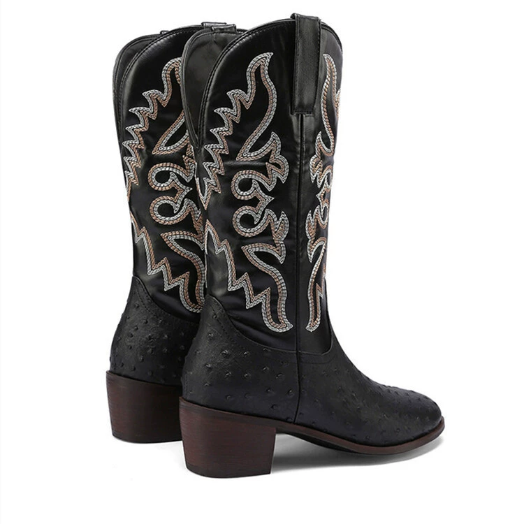 Universal denim retro high boots, Amazon, with embroidery