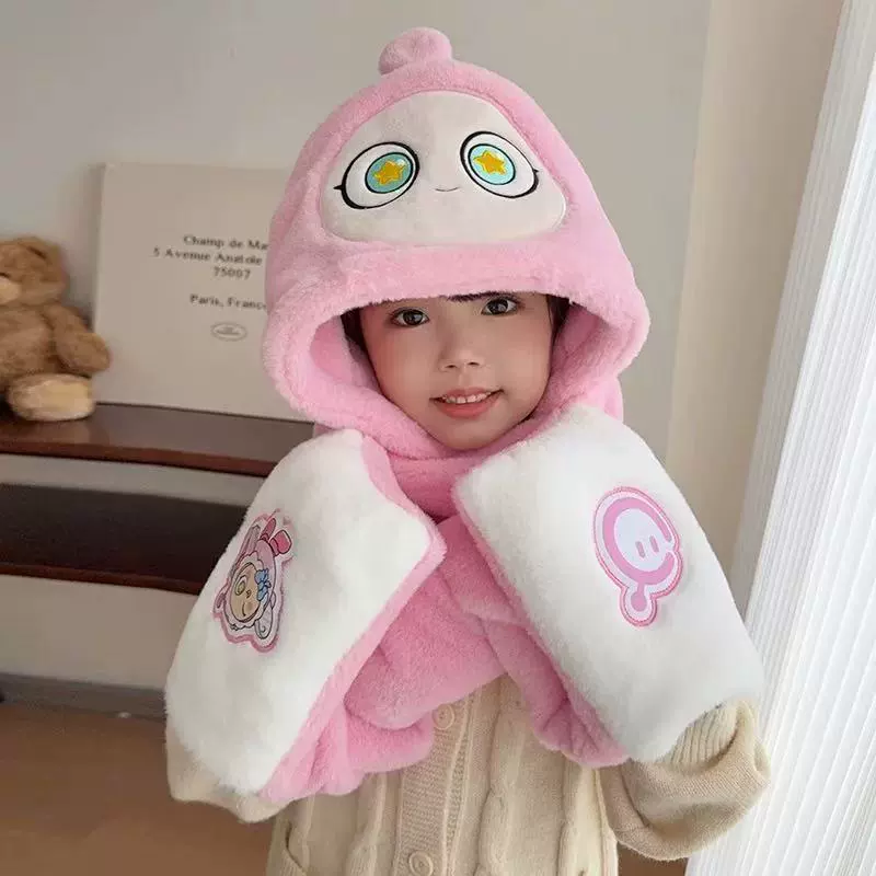 Кепка-клоун, утепляющий шарф, тёплые перчатки, три в одном