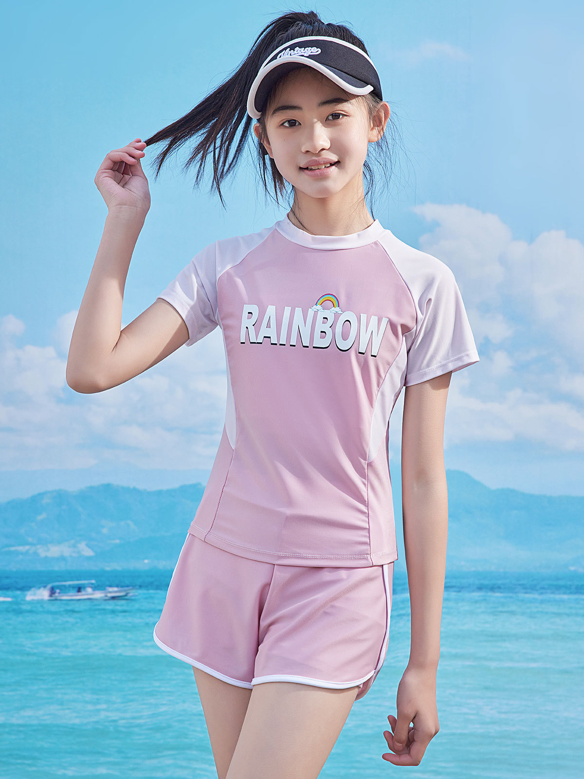 Nadar de niños niñas 2024 nuevo verano de manga corta color de contraste de niños grandes y medianos tipo falda de baño de niñas de primavera termal