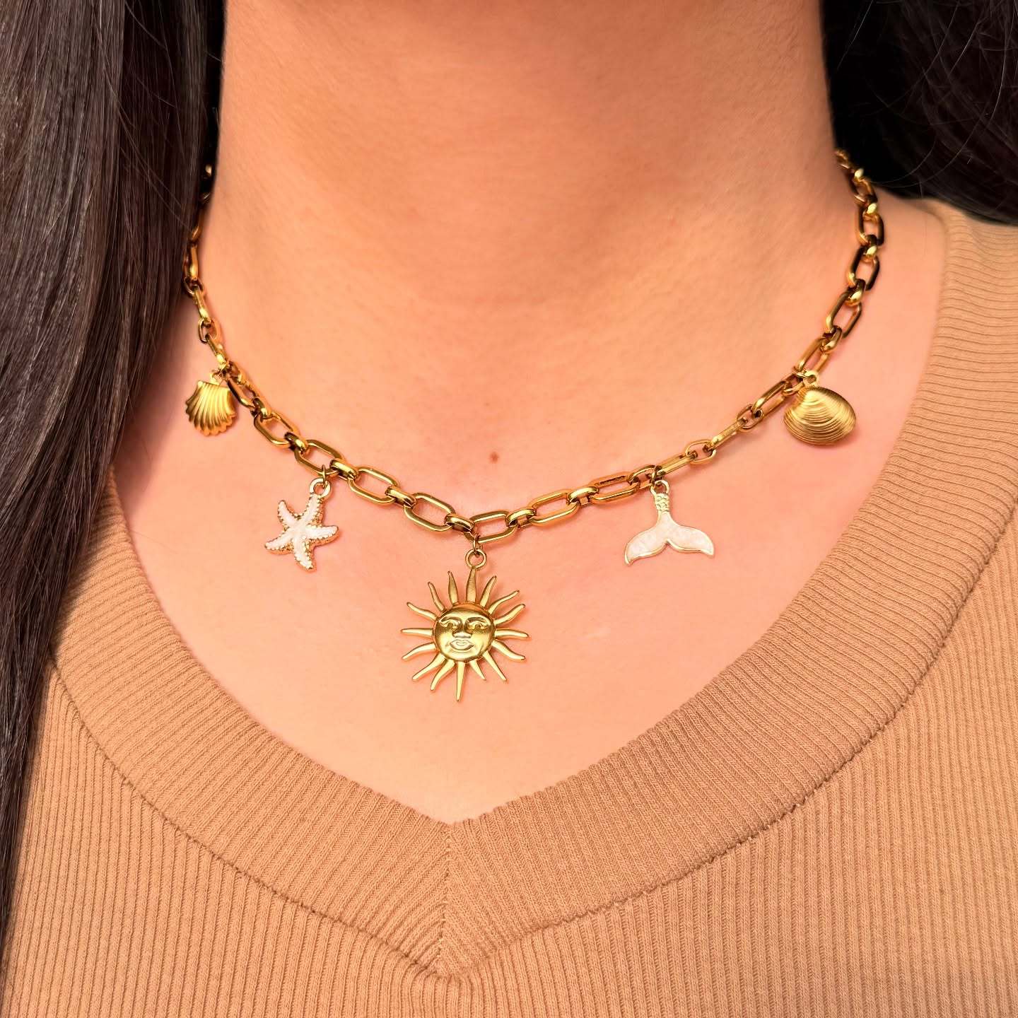 Layered Necklace Starfish Shell Fish Tail Retro Fashion Jewelry_voghion.com