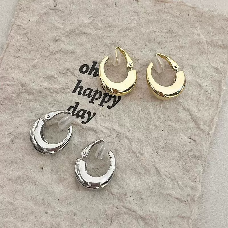 巨隐形法式素圈金属蚊香盘无耳洞女简约风格百搭C型好质感耳饰女