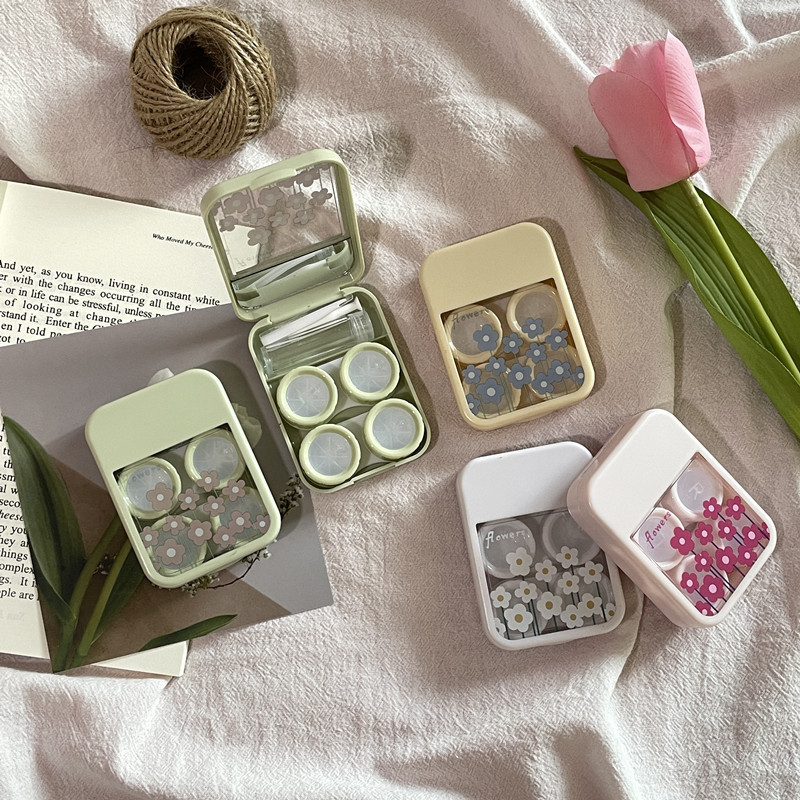 Han Feng small fresh ins flowers ~ Portable beauty pupil box contact lens companion box care box two pairs of as671