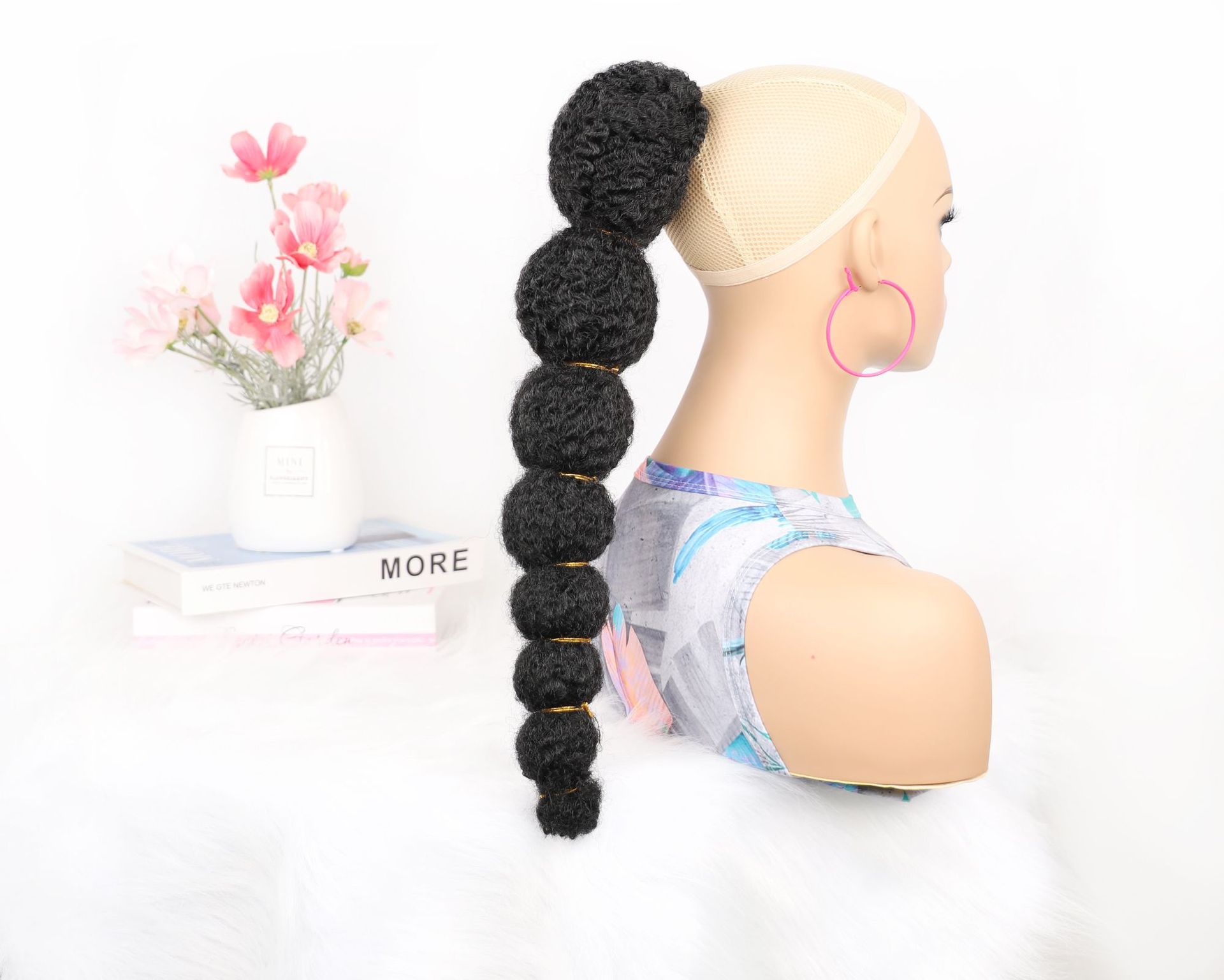 Coda di cavallo con bolle di lanterna a cingoli con corda da 18 pollici per capelli sintetici_voghion.com