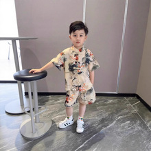 2025新款夏季男童中国风套装汉服儿童礼服中式短袖印花复古洋气