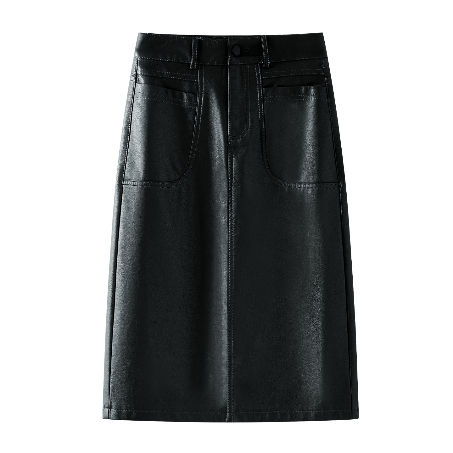 Women's Black PU Leather Midi Skirt, 2025 New Autumn/Winter Style, High Waist, Slimming, Bodycon, Midi Skirt with Slit, Elegant Straight Cut