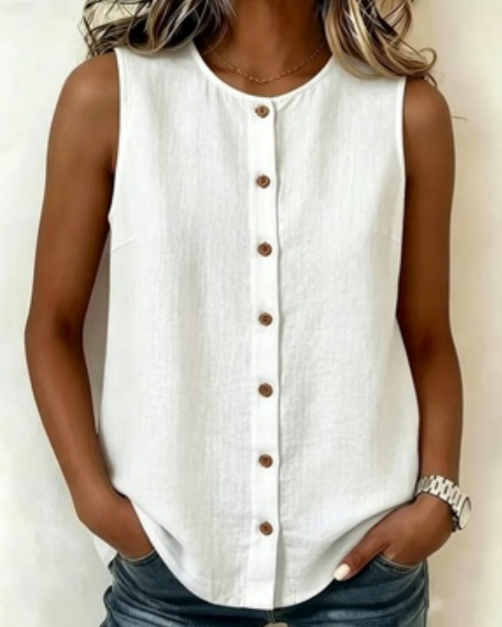 20026 / Amazon Europa y América populares transfronterizas chaleco casual de algodón camisa de mujer sin mangas botones de cuello redondo image 7