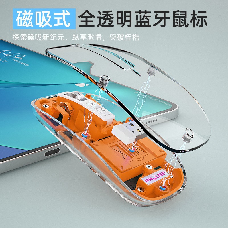 Ratón inalámbrico, transparente, luminoso y silencioso, ratón Bluetooth, tres modos, adecuado para ipad, teléfono móvil, tableta, computadora portátil