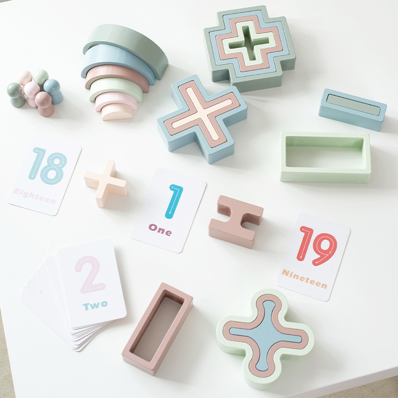 Weiweihu Tronos de construcción de suma y resta tridimensionales Educación temprana para niños Tronos de construcción irregulares de color macaron rompecabezas Juguetes de madera