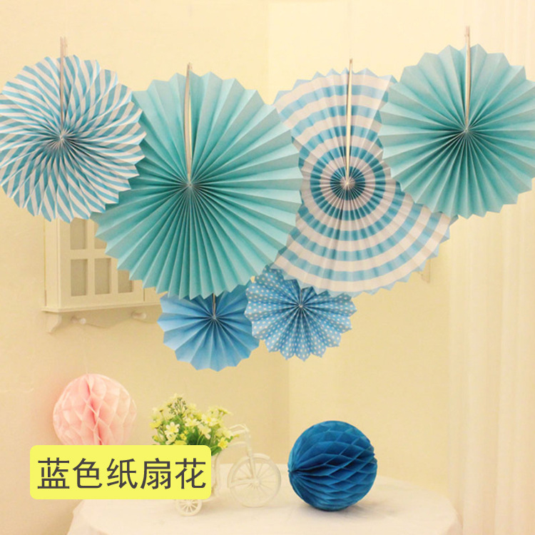 Wedding wedding round paper flower fan set birthday party layout paper fan folding fan pendant spot wholesale