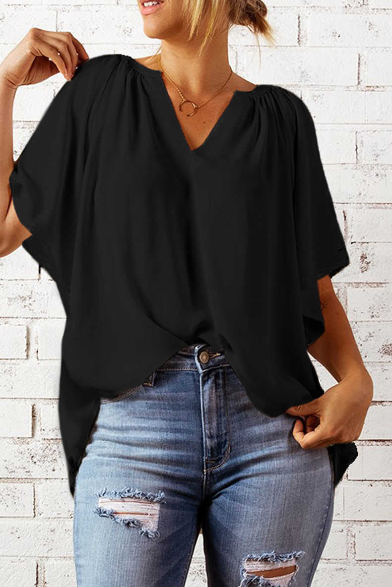 Women's Chiffon Shirt Half Sleeve Blouses Patchwork Casual Solid Color display picture 4