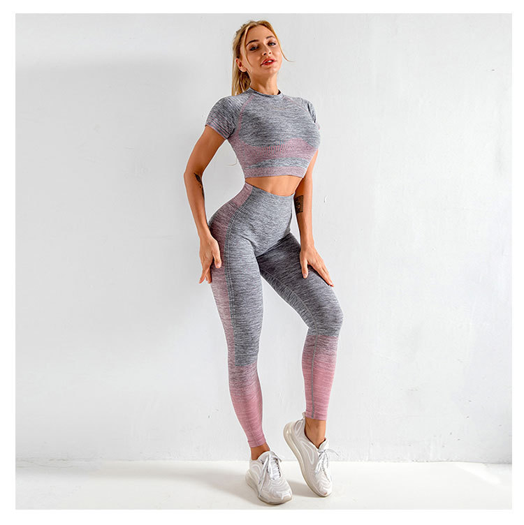 knit short-sleeved top high-waist hip-lifting stretch fitness leggings yoga suit nihaostyles clothing wholesale NSXER79922
