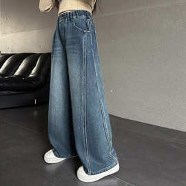 女童阔腿裤牛仔裤秋冬2025新款洋气儿童中大童宽松加绒裤子百搭款