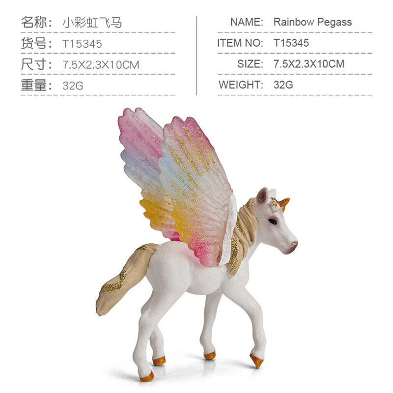 Exportación transfronteriza Diversión infantil mito animal juguete unicornio arco iris modelo de caballo Pegaso duende decoración en stock