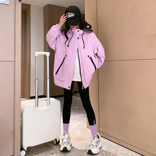 Girls Spring Jackets 2024 New Fashionable Big Kids Girls Jackets Children's Spring and Autumn Jackets Hooded Tops