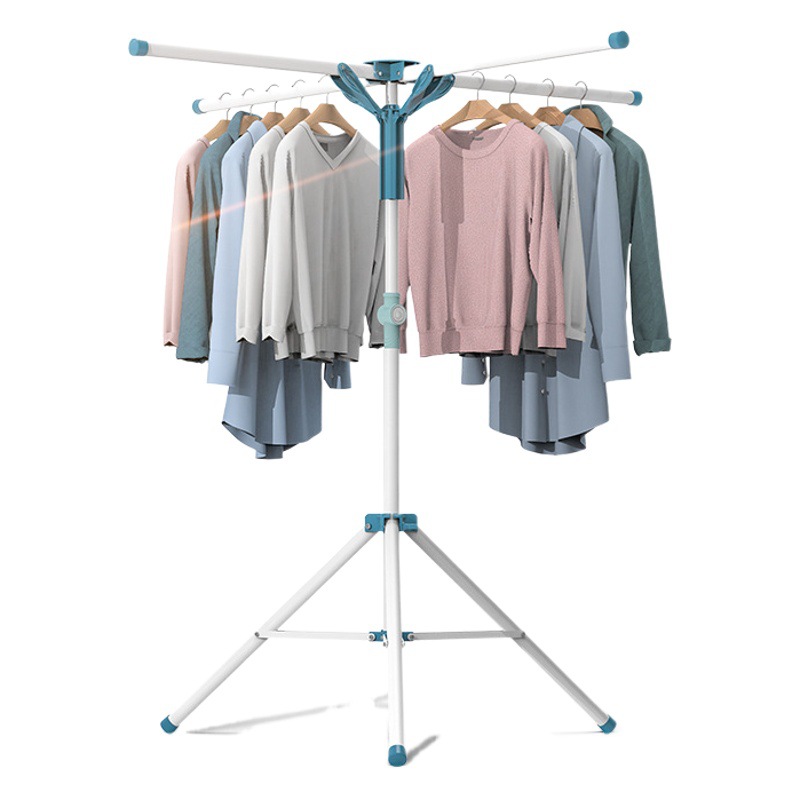 Colgador de ropa de piso plegable de secado interior y exterior de cuatro esquinas ropa fresca dormitorio Barra telescópica hogar balcón edredón de secado