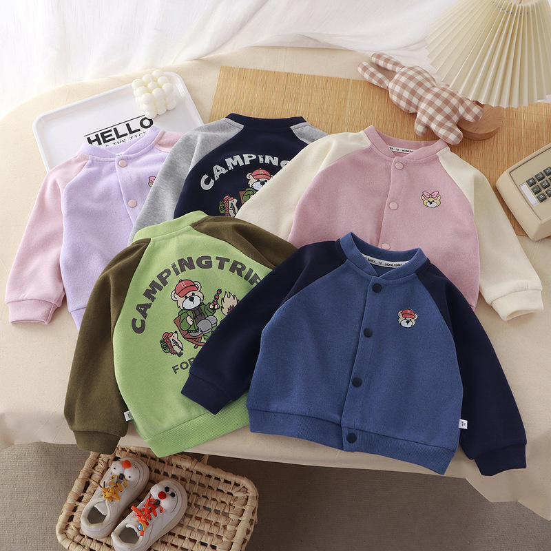 Children's Baseball Uniforms Cartoon Print Korean Style Spring and Autum New Boys' Jackets Girls' Autum Long-Sleeved Tops