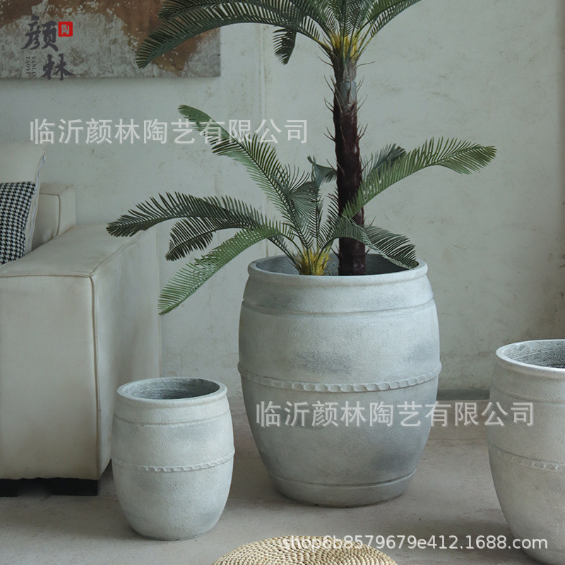 Retro flowerpot de suelo blanco gran calibre cemento sala de estar sala de té decoración de viento tranquilo gran contenedor de plantación verde