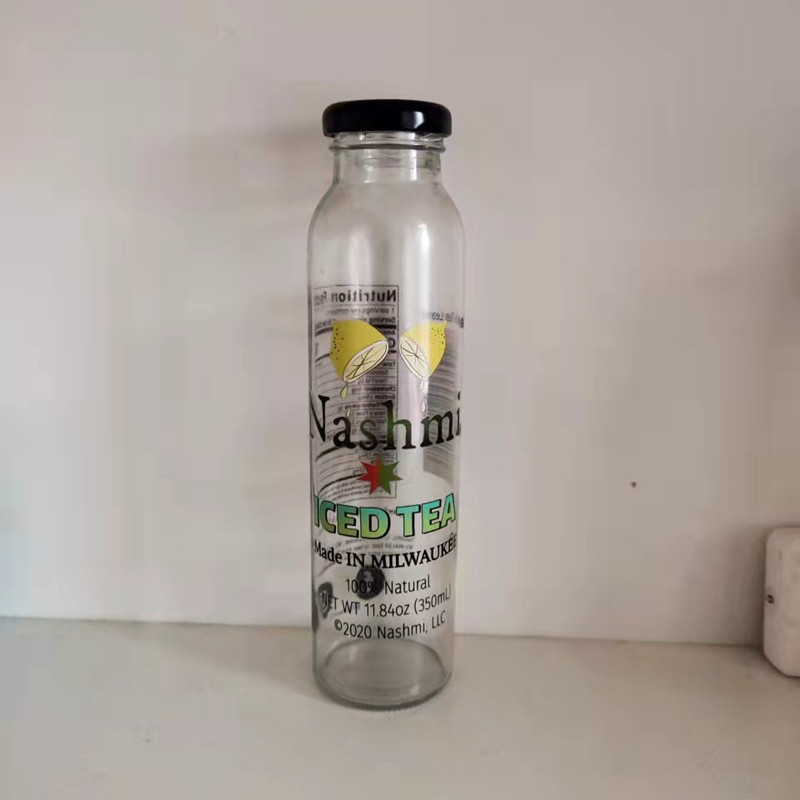 玻璃饮料瓶圆形便携漂流瓶密封瓶冰茶瓶、花果茶外带瓶玻璃