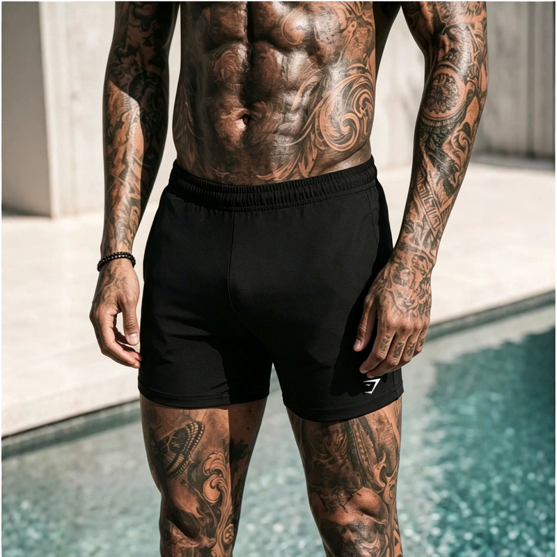 GYMSHARK American-style sports three-quarter shorts, elastic beach swim shorts, sports training quick-dry shorts for men GYMSHARK American-style sports three-quarter shorts, elastic beach swim shorts, sports training quick-dry shorts for men