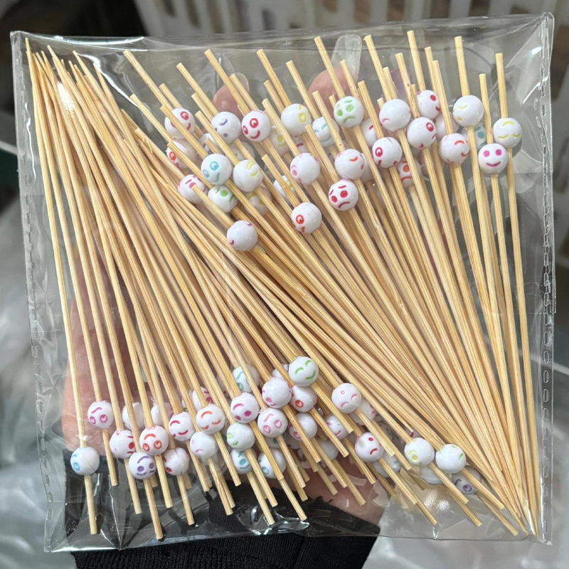 Nuevo producto decoración palo de bambú 100 piezas/paquete de fruta de dibujos animados lindo palo de bambú palo de hamburguesa palo de cóctel palo de bocadillo Amazon