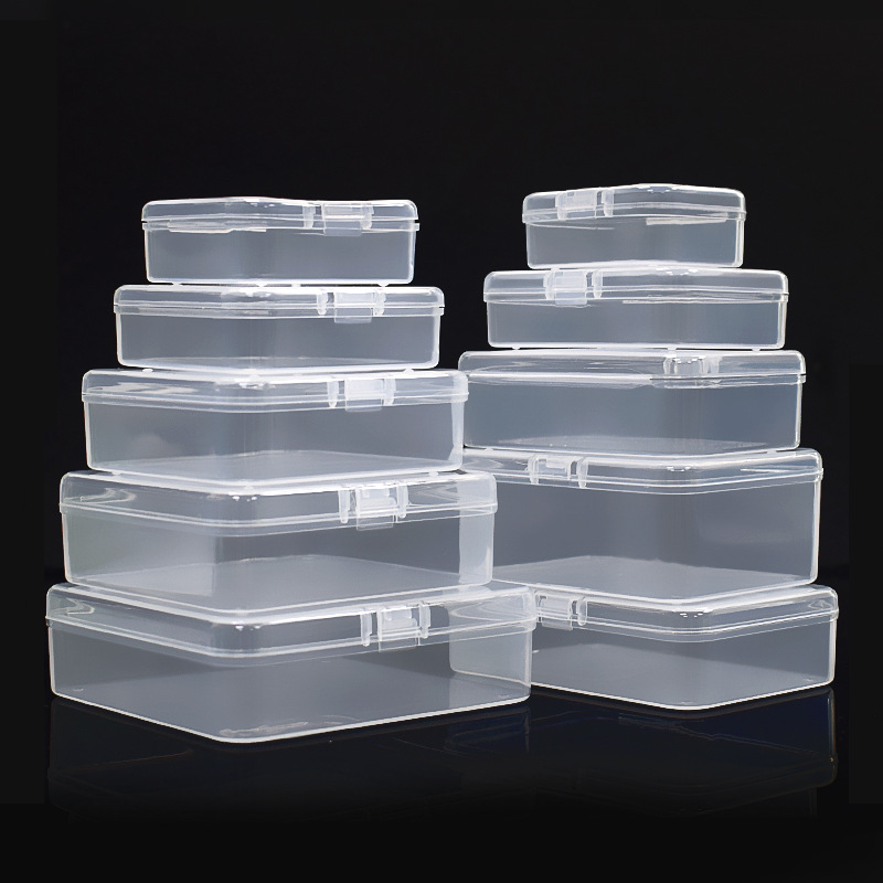 Rectangular pp caja de plástico rectangular transparente almacenamiento piezas caja cuadrada con tapa embalaje caja de plástico pequeña caja