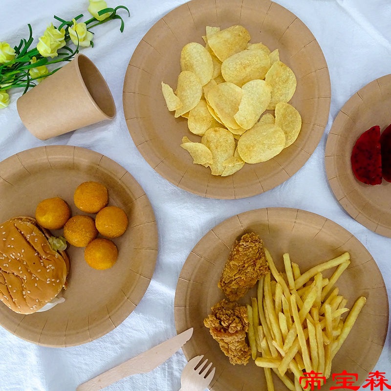 Picnic dish disposable Dinner plate Outdoor network Supplies Camping Picnic tableware Kraft paper plate Fruit plate Tray