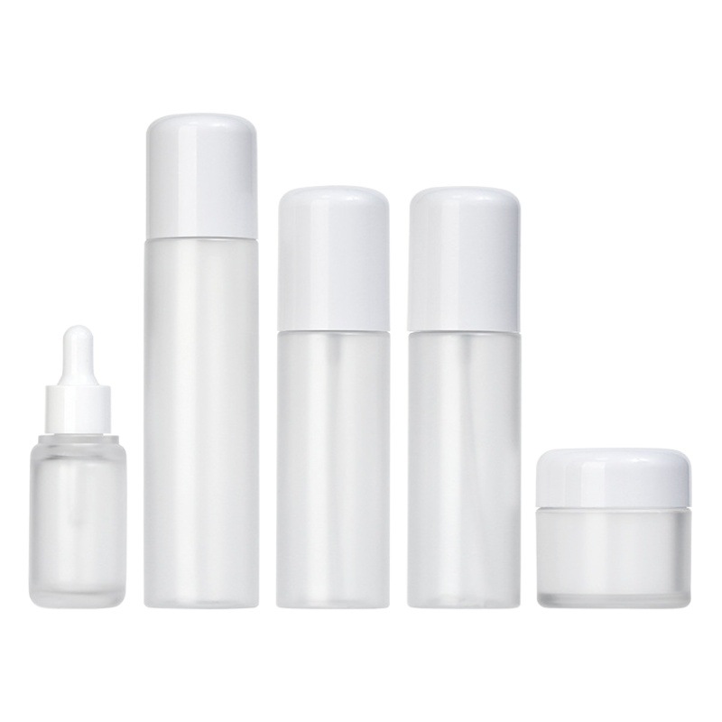 Xumin venta al por mayor tapa superior redonda blanca PET set botella 100mL botella de loción esmerilada 50g botella de crema 30 botella cuentagotas