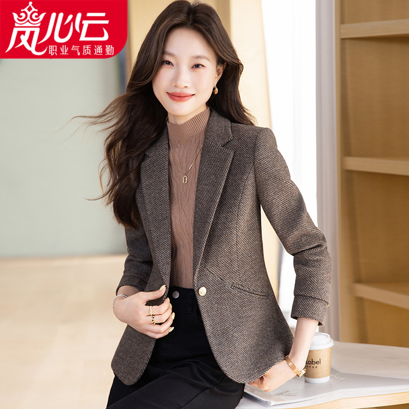 Woolen Small Suit Jacket Women's New Spring & Fall High-End Casual Short Slim Suit 8537