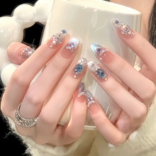 【赛里木湖】爆闪纯手工穿戴甲猫眼蓝色碎钻高级显白10片装美甲贴