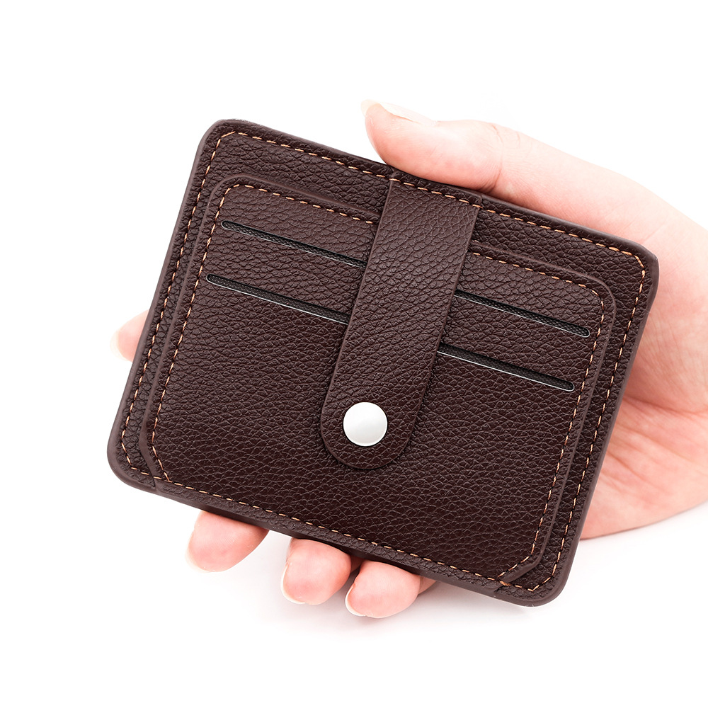 Nuevo paquete de tarjetas simple y suave litchi pattern PU delgado paquete de tarjetas de tres plegadas portátil tarjeta de crédito bancaria cubierta de promoción