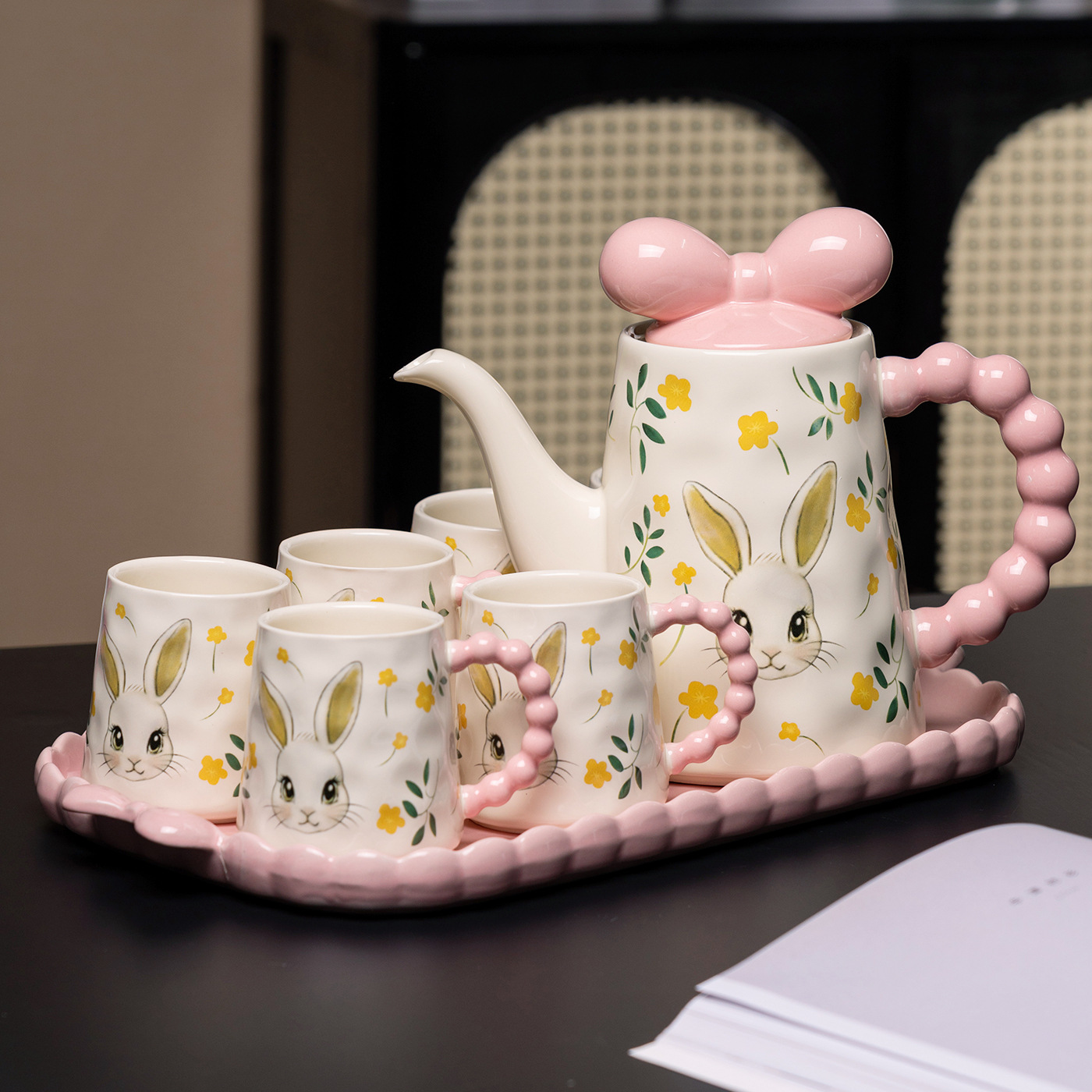 Taza de conejo con mango de alto valor facial lindo taza de agua de niños taza de cerámica doméstica para niñas caja de regalo de cumpleaños