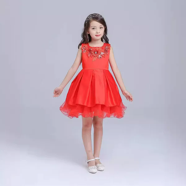 Autumn and Winter Long Sleeve Big Red Children's Costume Kindergarten Graduation Dress Girls' Wedding Dress Princess Tutu Dress