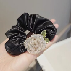 法式优雅复古山茶花手工编织水晶发圈大肠圈真丝发绳发饰饰品配饰