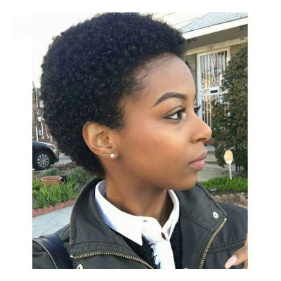 Africa Reality Headgear Short hair human remy hair kinky curly wig