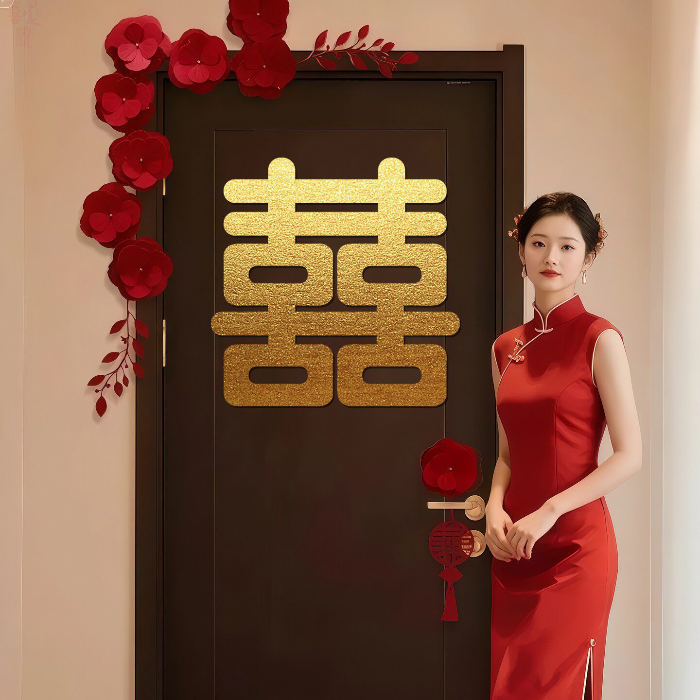 结婚专用金色喜字高级感婚房布置婚礼晨袍拍照道具背景墙贴纸装饰