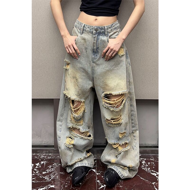 R13 Thirteen Lines Niche Design Heavy Distressed Low-Rise Craft Floor-Length Wide-Leg Jeans R13 Thirteen Lines Niche Design Heavy Distressed Low-Rise Craft Floor-Length Wide-Leg Jeans
