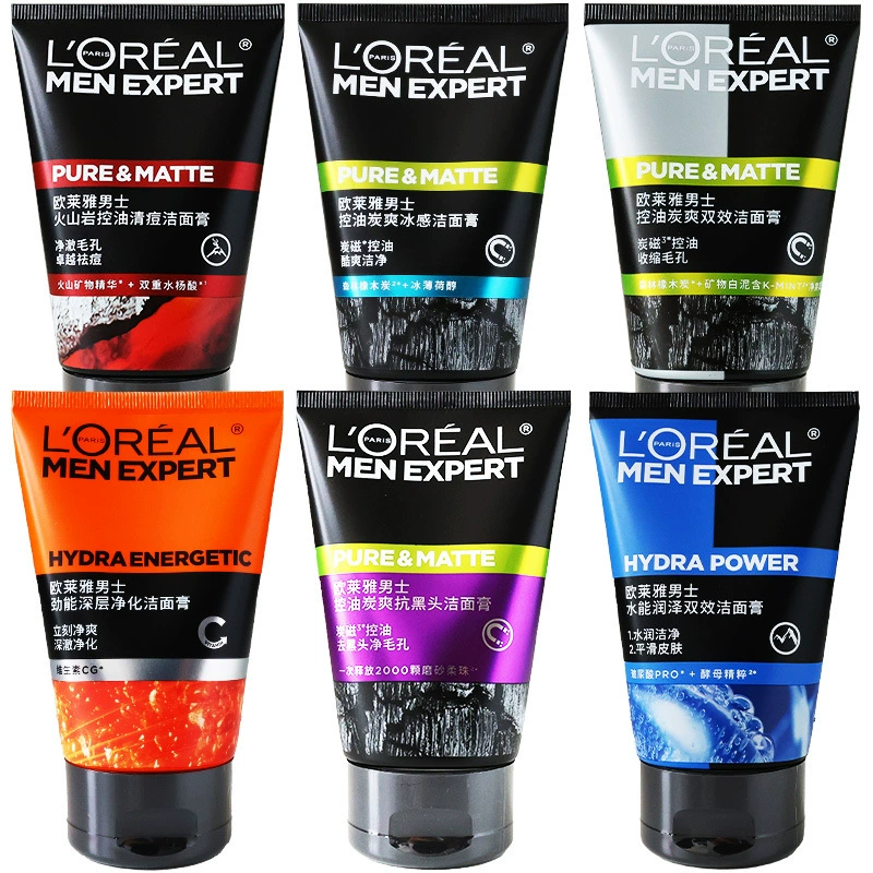 L'Oreal Мужской очищающий крем с углем для контроля жирности и против черных точек Очищающее средство для лица Вулканическая порода Очищение от прыщей Глубокое очищение Настоящие мужские средства