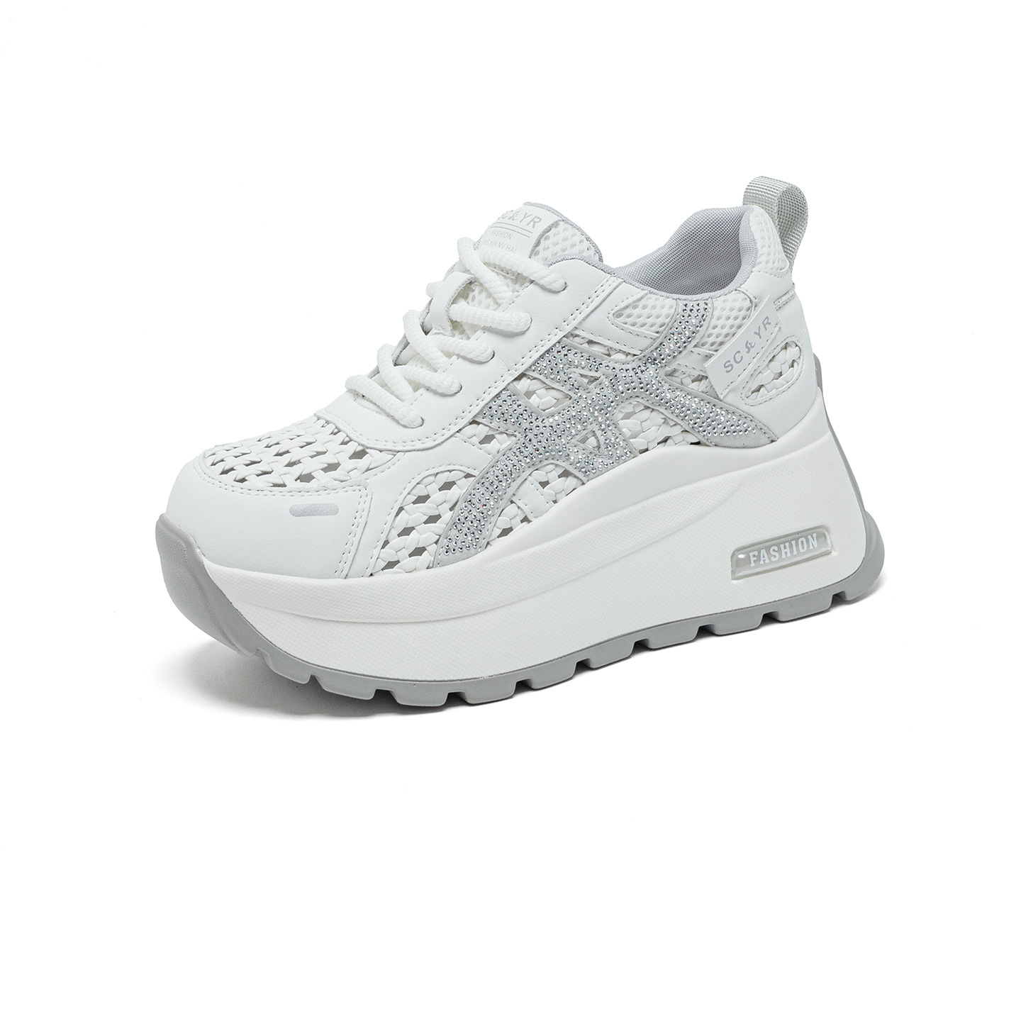 Giày sneaker nữ đế dày phong cách cổ điển phối màu, đan lưới thoáng khí mùa hè — Xám 5068, Vàng 5068, Trắng 5068