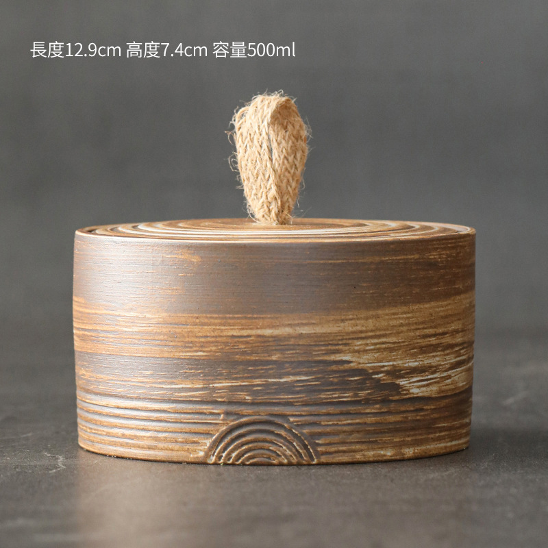 Tarro de té de gres hecho a mano de estilo japonés creativo mango de cuerda de cáñamo Almacenamiento de cerámica productos secos tarro sellado tarro de envasado de té
