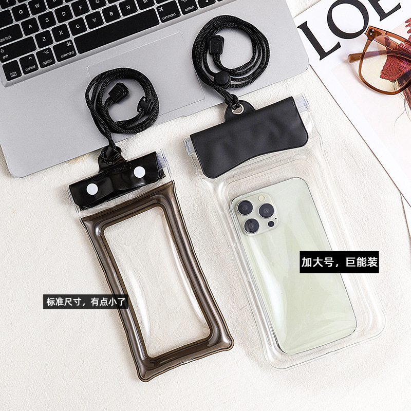 Three-fold mobile phone waterproof bag airbag bag Velcro touch screen swimming hot spring sealing strip waterproof neck wholesale