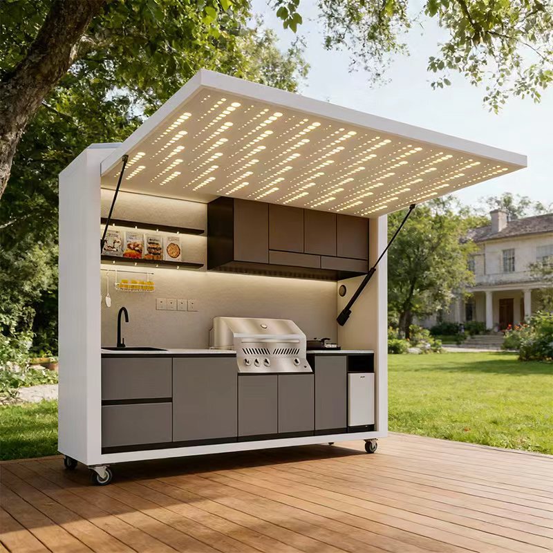 High-End Outdoor Kitchen Mobile Unit Set Includes Barbecue Grill, Sink, Storage, and 304 Stainless Steel Outdoor Workstation