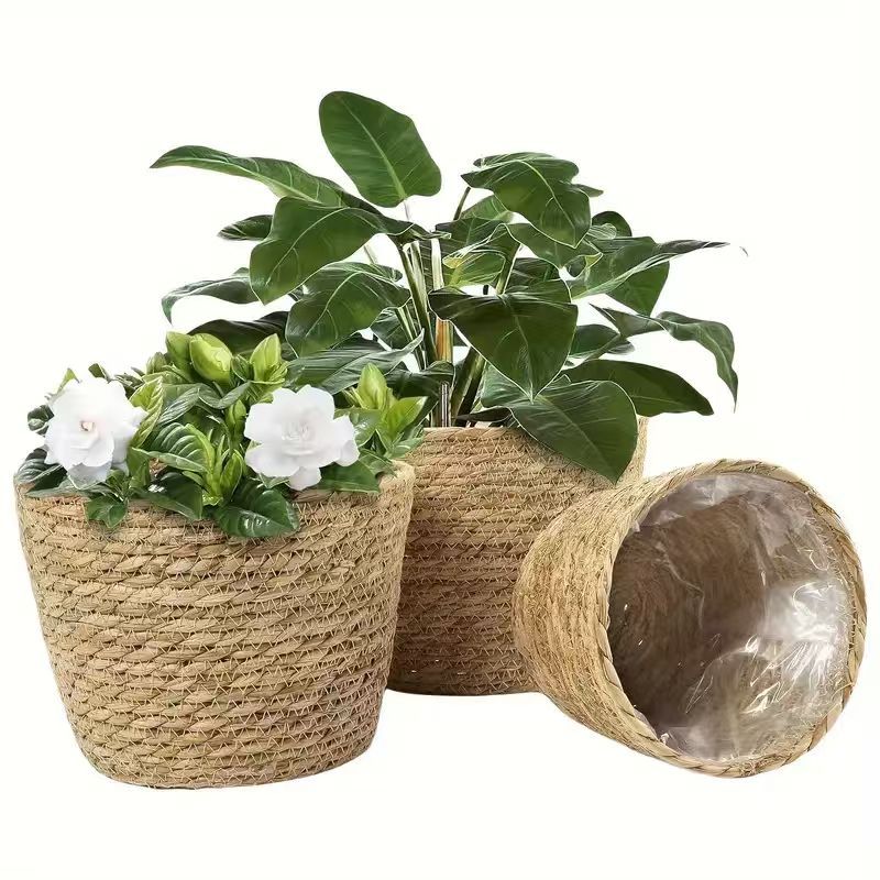 Fabricantes transfronterizos al por mayor de tela de caña tejida canasta de flores maceta de gran boca decoración doméstica maceta de plantas suculentas interiores