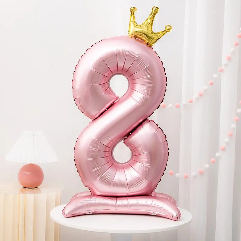 42寸站立底座公主粉皇冠数字气球女孩生日周年纪念派对装饰气球|undefined
