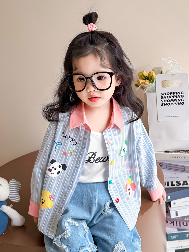 Camisa para niña primavera 2025 nueva camisa de manga larga para bebé de estilo occidental primavera y otoño chaqueta a rayas para niña