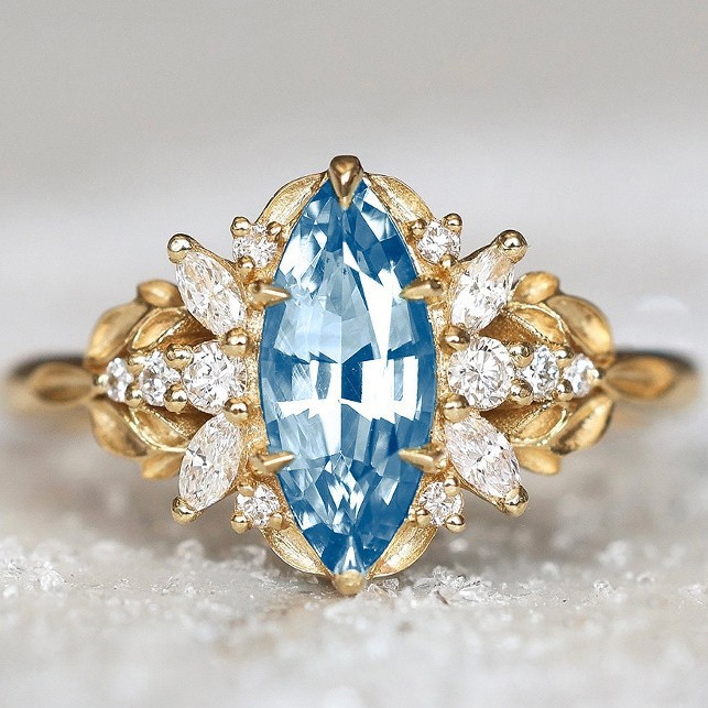 Sanjie Korean version of Joker simple small fragrant style gem ring inlaid lake blue zircon ring new accessories manufacturers