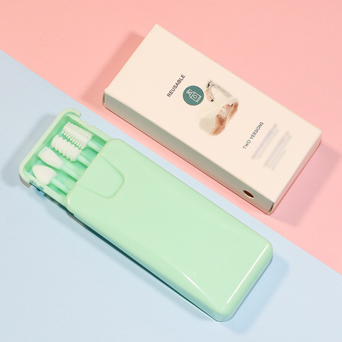 Cross-border new all-in-one silicone cotton swab stick, reusable cosmetic cotton swab, double-ended silicone cotton swab stick