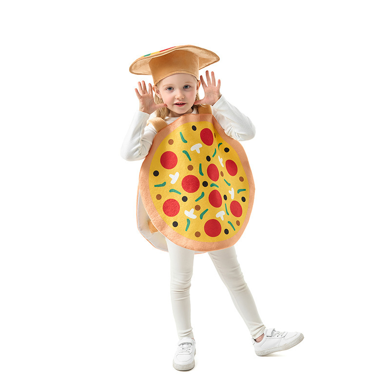2025年アマゾン越境ハロウィン子供用グルメピザベスト帽子コスプレ舞台衣装|undefined